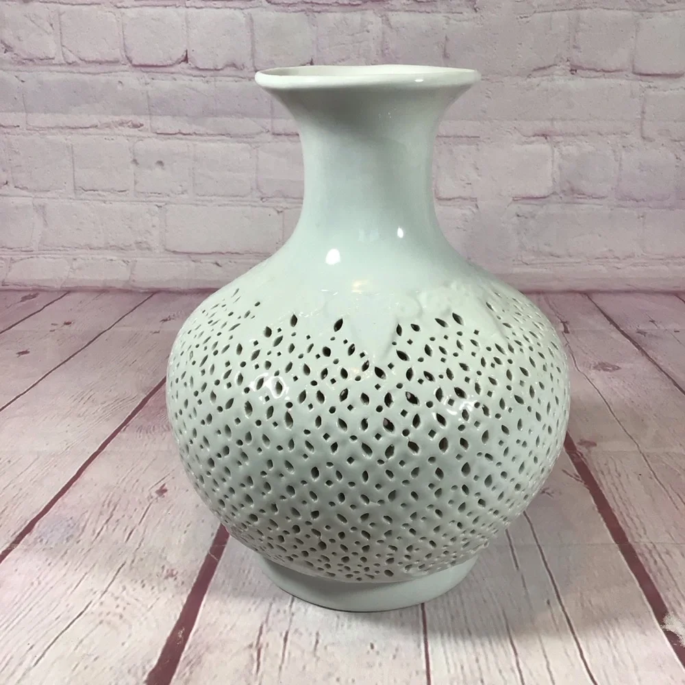 Vintage Blanc De Chine Reticulated White Porcelain Vase